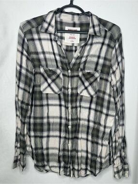 Mossimo Supply Co. Boyfriend Fit Green and White Plaid Button-Up Shirt Small
